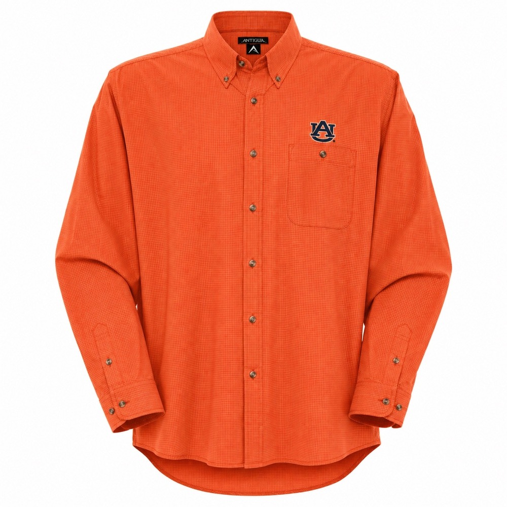 Antigua Mens Auburn Tigers Orange Micro Check Button Down Shirt NCAA AU SEC XXL